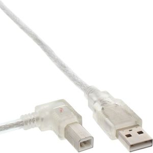 USB naar USB-B haaks kabel - USB2.0 - tot 2A / transparant - 3 meter