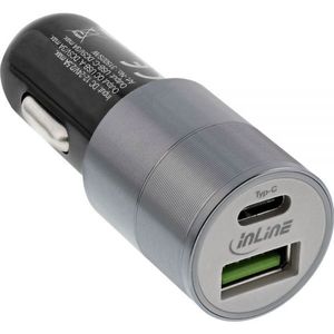 InLine autolader met 1 USB-C en 1 USB-A poort - Quick Charge 3.0 - 6A / zilver