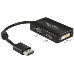 Premium DisplayPort 1.1a naar HDMI, DVI en VGA adapter / zwart - 0,15 meter
