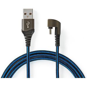 Nedis Gaming ZYOQUO USB-C 180° haaks naar USB-A snellaadkabel - USB2.0 - tot 3A / blauw - 1 meter