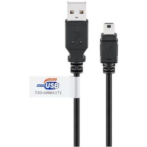 USB Mini B naar USB-A kabel - USB2.0 gecertificeerd - tot 1A / zwart - 1,8 meter