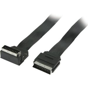 21-pins Scart kabel met haakse connector - plat / zwart - 2 meter
