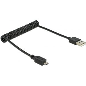 USB Micro B naar USB-A spiraalkabel - USB2.0 - tot 2A / zwart - 1 meter