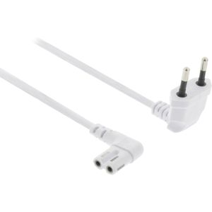 C7 (haaks links/rechts) - CEE 7/16 (haaks boven/beneden) stroomkabel - voor o.a. Sonos - 2x 0,75mm / wit - 2 meter