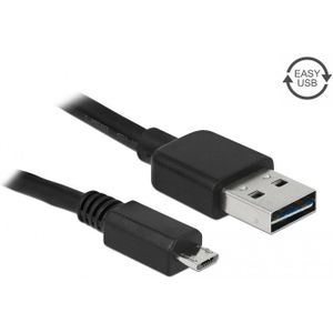 Micro USB naar Easy-USB-A kabel - USB2.0 - tot 2A / zwart - 5 meter