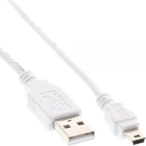 USB Mini B naar USB-A kabel - USB2.0 - tot 1A / wit - 0,80 meter