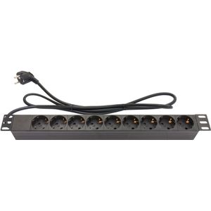 19 inch stekkerdoos | CEE 7/7 - 9x CEE 7/3 | 1U | zwart | 1,8 meter