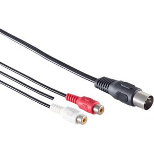 DIN 5-pins (m) - Tulp stereo 2RCA (v) audio adapter met aarde-kabel (afspelen) / zwart - 0,20 meter