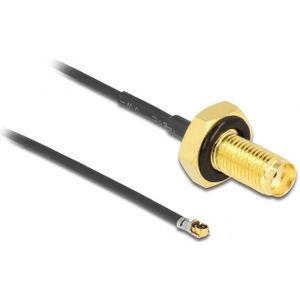 MHF 4L LK (v) - SMA (v) kabel met afdichtring - Micro Coax (1,37 mm) - 50 Ohm / zwart - 0,50 meter