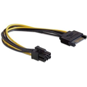 PCIe 6-pins (m) - SATA 15-pins (m) voedingsadapter - 0,15 meter