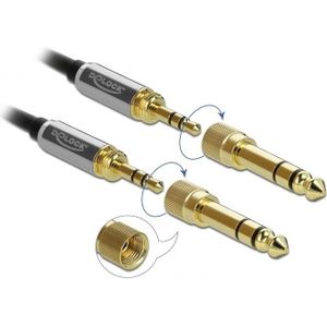 Premium 3,5mm Jack stereo audio kabel met schroefbare 6,35mm Jack adapters / zwart - 1 meter