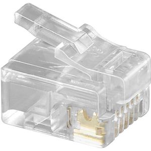 RJ12 krimp connectoren (6P6C) voor platte telefoonkabel - 100 stuks / transparant