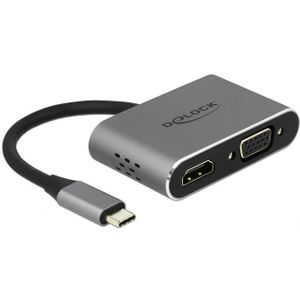 Premium USB-C naar HDMI en VGA splitter en USB-A en USB-C PD poort met DP Alt Mode / zwart - 0,10 meter