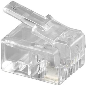 RJ11 krimp connector (6P4C) voor ronde telefoonkabel - per stuk / transparant
