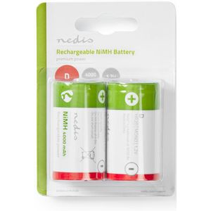 Nedis oplaadbare D NiMH batterijen / 4000 mAh - 2 stuks