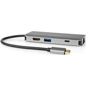 Nedis USB-C naar HDMI 4K 60Hz, USB-A, USB-C PD 100W, RJ45 en (Micro) SD adapter / grijs - 0,20 meter