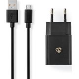 Nedis USB-A thuislader met 1 poort en losse USB Micro B kabel - 2,1A / zwart - 1 meter