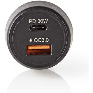 Nedis autolader met 1 USB-C PD en 1 USB-A Quick Charge 3.0 poort - 48W / zwart