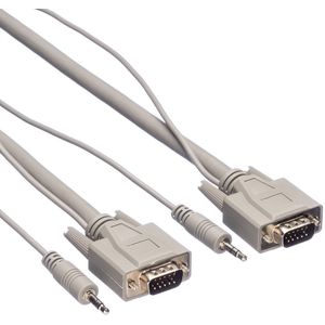 Premium VGA monitor kabel met audio - CU koper aders / beige - 6 meter