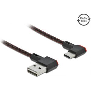 USB-C - Easy-USB-A kabel | haaks links/rechts | USB2.0 | QC 18W | nylon | 2 meter