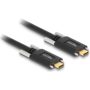 USB-C naar USB-C kabel met 2 schroeven - USB3.2 (tot 10 Gbit/s) - PD tot 20V/3A - video tot 8K 30Hz / zwart - 1 meter