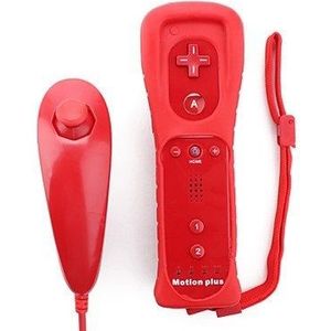 Wii Motion Plus Controller met Nunchuk geschikt voor Nintendo Wii, Wii Mini en Wii U / rood