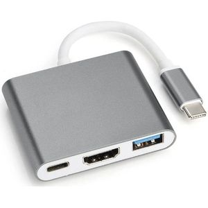 USB-C naar HDMI 4K 30Hz, USB-A en USB-C PD 60W adapter / grijs - 0,15 meter