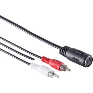 DIN 5-pins (v) - Tulp stereo 2RCA (m) audio adapter met aarde-kabel (afspelen) / zwart - 0,20 meter