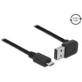 Micro USB naar Easy-USB-A haaks (boven/beneden) kabel - USB2.0 - tot 2A / zwart - 1 meter