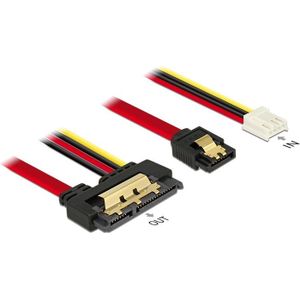 Floppy (v) + SATA data (v) naar SATA data en 5V + 12V voeding kabel - SATA600 - 6 Gbit/s / rood - 0,30 meter