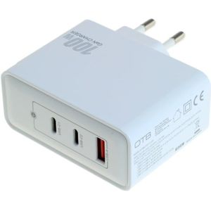 OTB USB lader | 2x USB-C PD + 1x USB-A QC | GaN | 100W | wit