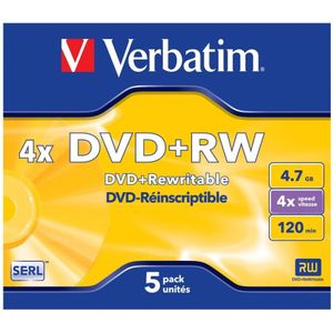 Verbatim DVD+RW discs in Jewel Case - 4-speed - 4,7 GB / 5 stuks
