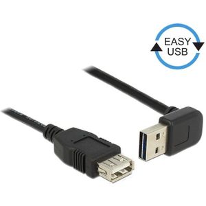 Easy-USB-A haaks (boven/beneden) naar USB-A verlengkabel - USB2.0 - tot 2A / zwart - 1 meter
