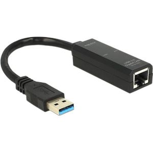 Premium USB-A naar RJ45 Gigabit Ethernet LAN adapter - USB3.0 - CAT6 / zwart - 0,10 meter