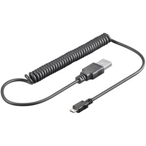 USB Micro B naar USB-A spiraalkabel - USB2.0 - tot 1A / zwart - 1 meter