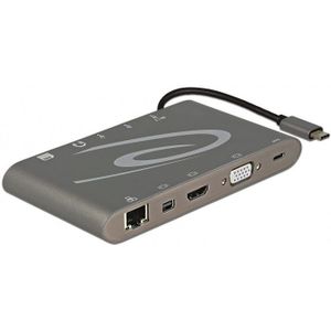Premium USB-C naar HDMI, Mini DisplayPort, VGA, 3,5mm, RJ45, USB-A en USB-C docking station met kaartlezer en DP Alt Mode / grijs - 0,15