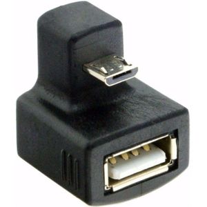 USB Micro B (m) naar USB-A (v) OTG adapter met bocht (versie 2) - tot 1A / zwart
