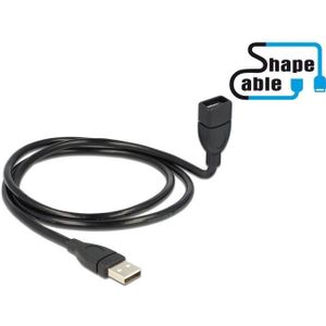 USB-A naar USB-A vormbare verlengkabel - USB2.0 - tot 2A / zwart - 1 meter