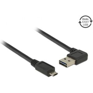 Easy-Micro USB naar Easy-USB-A haaks (links/rechts) kabel - USB2.0 - tot 2A / zwart - 1 meter