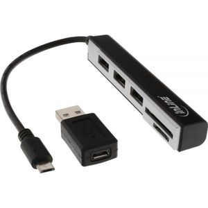 InLine Micro USB OTG kaartlezer met 3-poorts USB Hub - 0,15 meter