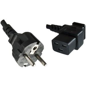Apparaatsnoer met haakse C19 plug en rechte stekker - 3x 1,00mm / zwart - 1,8 meter