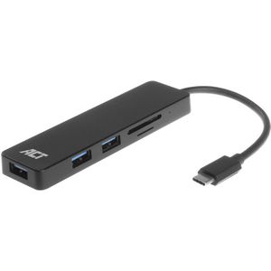 ACT USB-C hub met 3 poorten en kaartlezer - busgevoed - USB3.0 / zwart - 0,10 meter