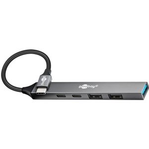 Goobay USB hub (USB-C) | 3x USB-A + 2x USB-C (1x PD 100W) | USB2.0/3.0 | aluminium | 0,10 meter