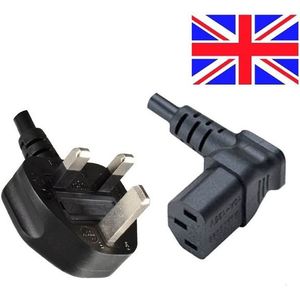 Apparaatsnoer met haakse C13 plug en haakse Britse (type G) stekker - 3x 0,75mm / zwart - 1,8 meter