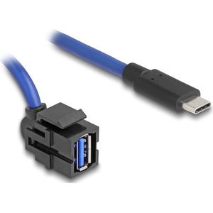 USB-A haaks (110° boven) Keystone module - USB-C (m) | USB3.0 5 gbps | zwart | 0,50 meter