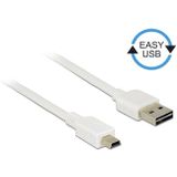 Mini USB naar Easy-USB-A kabel - USB2.0 - tot 2A / wit - 3 meter