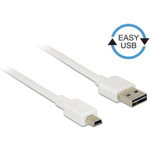 Mini USB naar Easy-USB-A kabel - USB2.0 - tot 2A / wit - 1 meter