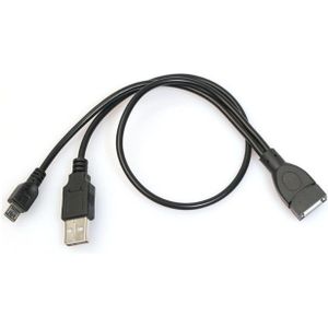 USB Micro B (m) naar USB-A (v) OTG adapter met USB-A (m) voeding - USB2.0 - tot 1A / zwart - 0,15 meter