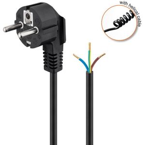 CEE 7/7 - 3-aderig open eind stroom spiraalkabel | 3x 1,50mm | zwart | 2 meter