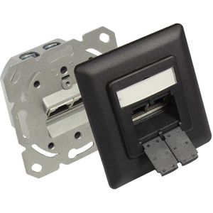 Premium - CAT6 - Wandcontactdoos - Zwart - Inbouw met Afdekplaat en 2 RJ45 Poorten